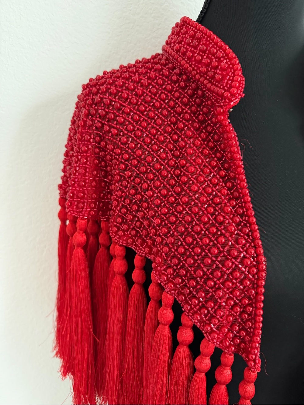 Red Beaded Tassel Cape View 4